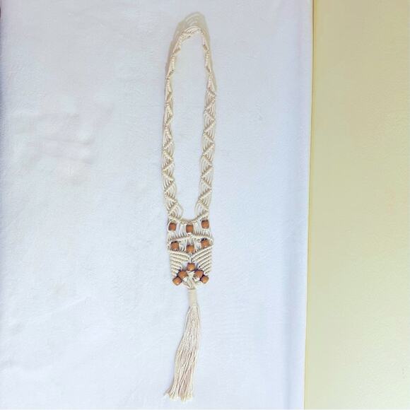 Vintage 70s Macrame Woven Wood Bead Necklace Boho Hippie Bohemian - Picture 9 of 9